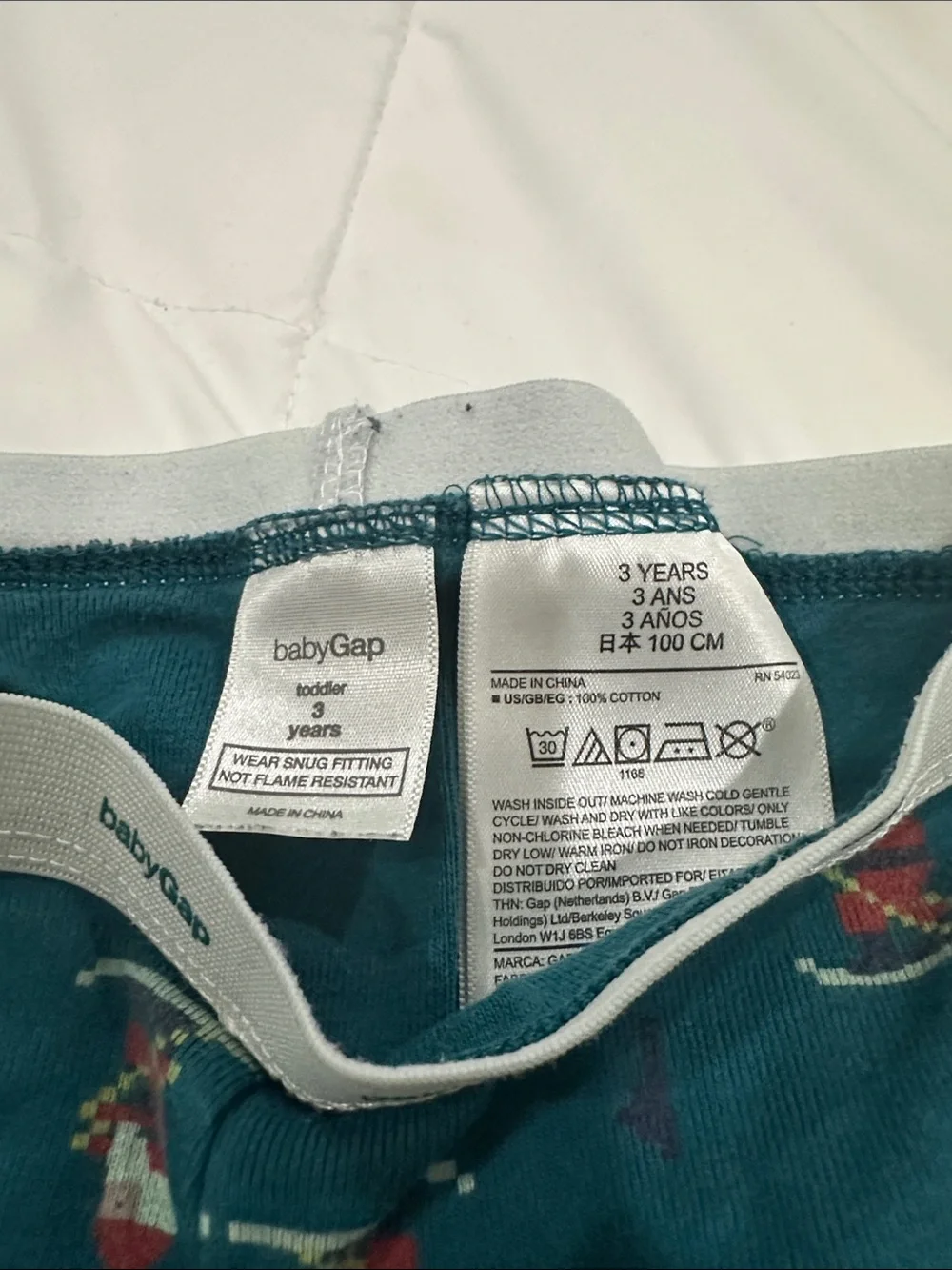 GAP Teal Ski Santa Print Pajama Set